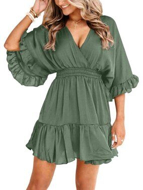 Womens V Neck Casual Dresses Summer Cute Mini Short Western Dress